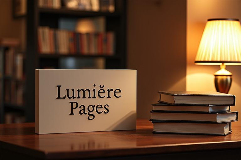 Panneau Lumière Pages avec une petite pile de livres et une lampe élégante